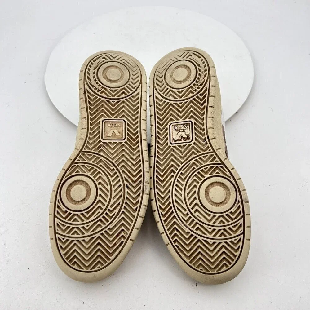Veja V-10 Women Sz 6 White Neon Leather Brown Stitch V Logo Suede Training Shoes